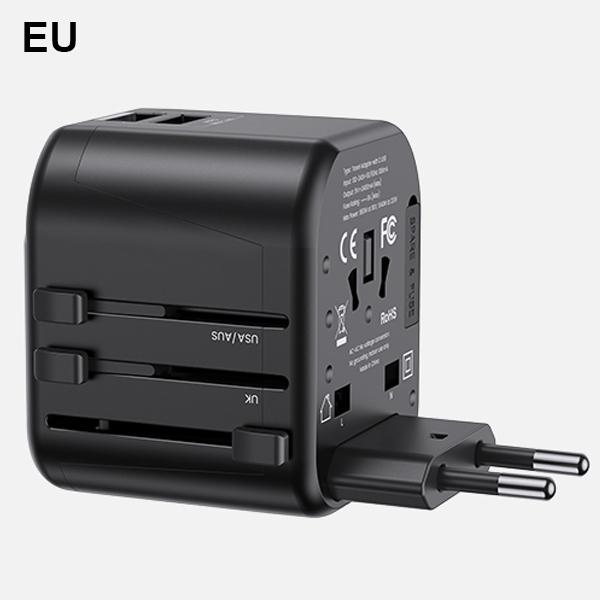 Actual product image Usams Ład. siec. 2xUSB T55 12W adapter 4w1 US/AU/EU/UK czarny/black CC173TC01 (US-CC173) Univesal Tr