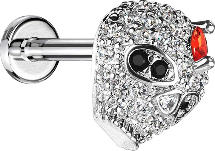 Produktbild Star Piercing Micro Labret Innengewinde silber Kristall Totenkopf (Messing, Chirurgenstahl 316L)