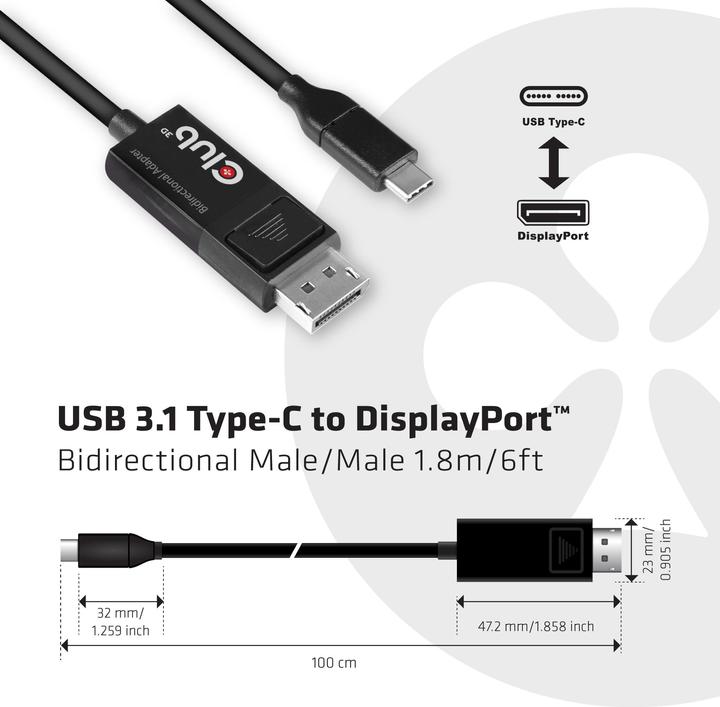 Actual product image Club 3D USB Typ C — DisplayPort (USB-C, 180 cm)