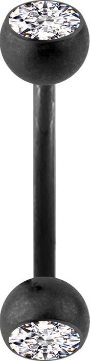 Star Piercing Micro Banane schwarz matt mit zwei Kristallkugeln silber (Chirurgenstahl 316L)
