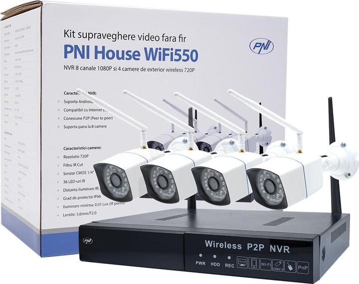 Immagine prodotto PNI Pacchetto di videosorveglianza House WiFi550 NVR 8 canali 1080P e 4 telecamere wireless da