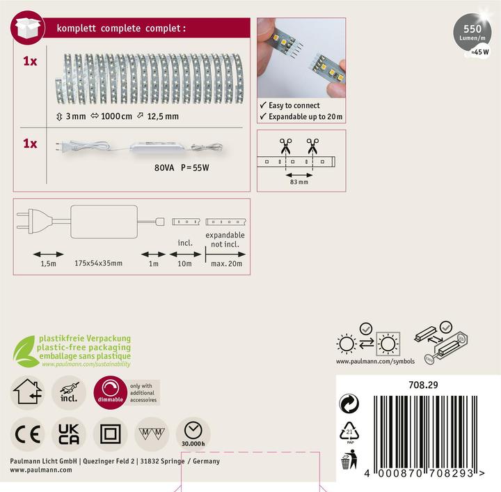 Image du produit Paulmann Kit MaxLED 500 Stripe (Blanc chaud, 1000 cm, Intérieur)
