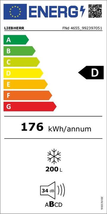 Energy Label Liebherr Freezer Prime FNd 4655 White (Stand-alone, 199 l)
