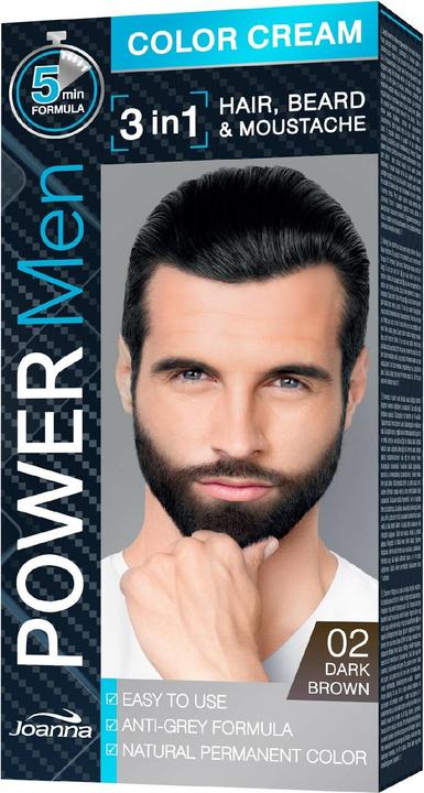 Produktbild Joanna Power Men Color Cream 3In1 Hair Beard Moustache 02 Dark Brown 30G (02 Dunkelbraun)