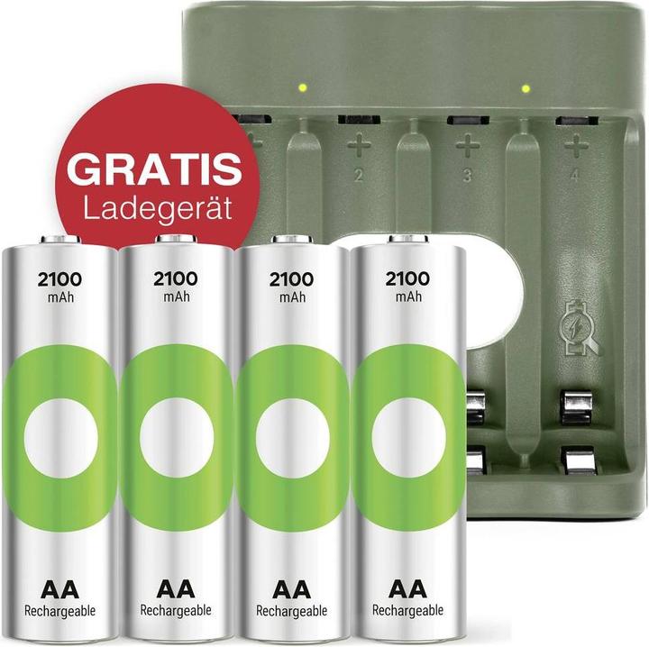 GP Batteries Aktion Gratis Ladegerät" USB-Modell Ladegerät GP B441 inkl. 4x AA- (4 Stk., AA, 2100 mAh, Ladegerät inkl. Akku)