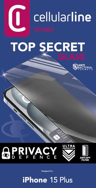 Actual product image Cellularline Top Secret Glass (1 Piece, Apple iPhone 15 Plus, Apple iPhone 15 Pro Max)