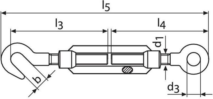 Produktbild Kleinsorge Spannschloss DIN 1480 M12 Länge 238 - 318 mm mit Haken und Öse galvanisch verzinkt