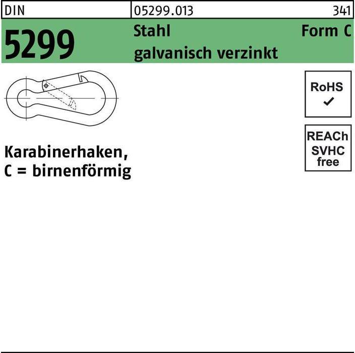 Produktbild Feuerwehrkarabinerhaken DIN 5299 Form C birnenförmig C 60 x 6 Stahl galvanisch verzinkt galvanisc...