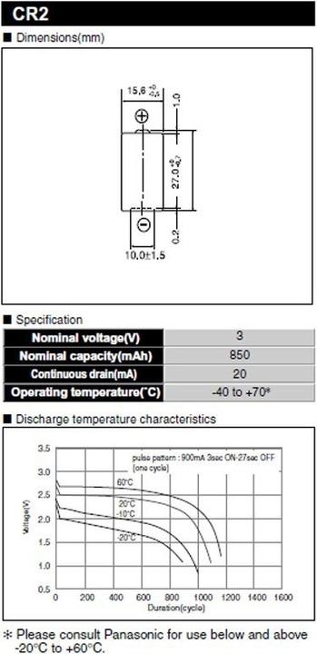 Actual product image Panasonic Photo Lithium CR2 (1 pcs., CR2, 850 mAh)