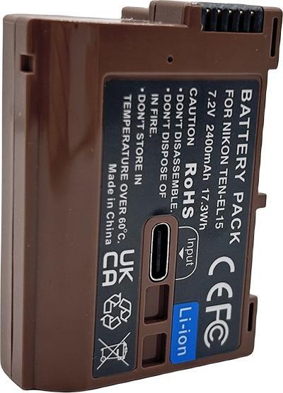 Image du produit Acconic Batterie avec entrée USB-C pour Nikon 1 V1 EN-EL 15 EN-EL15B EN-EL15C ENEL 15 D7000 D800 D600 Z6 Z7 (Batterie de l'appareil photo)
