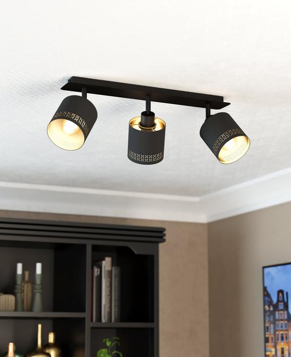 Produktbild EGLO Aufbauspot ESTEPERRA 3x E27, Schwarz/Gold (E27)