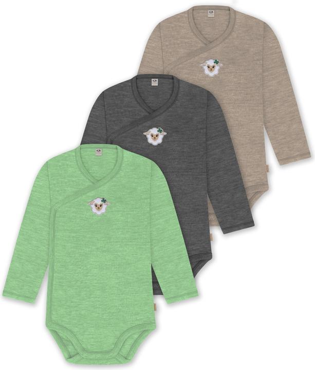 Actual product image Normani Set of 3 baby body wrap long sleeve toddler bodysuit made from merino wool - 9357 (50)