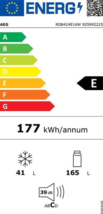 Etichetta energetica AEG RDB424E1AW - Combinato compatto - Wit (205 l)