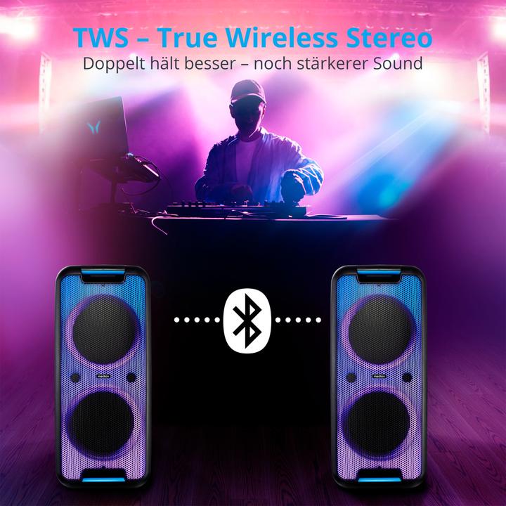 Image du produit Medion P61080 party sound system partyspeakers incl. microfoon, karaoke, oplaadbare batterij, Bluetooth, ec (4 h, Fonctionnement sur secteur)