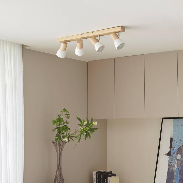 Image du produit Lindby Plafonnier en bois Thorin, quatre flammes (E14)