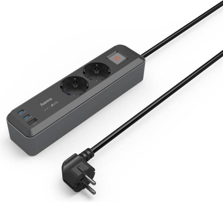 Produktbild Hama Steckdosenleiste, 2-fach, USB-C/A 65W, PD, Schalter, 1,4 m, Schwarz/Grau (2 x, CEE 7/3, 1.40 m)