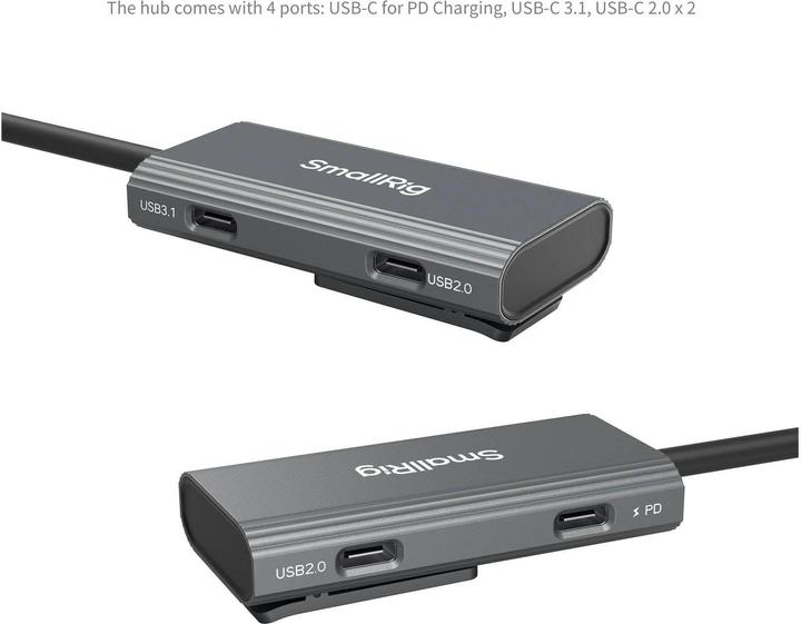 Image du produit SmallRig 4598 4 in 1 USB C Hub PD 100W / USB C 3.1 / USB C 2.0 avec adaptateur audio x 2 (USB-C, 3 Ports)