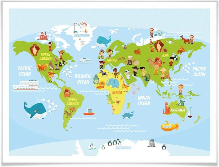 Immagine prodotto Trenddeko Mappa del mondo divertente per bambini (120 x 100 cm)