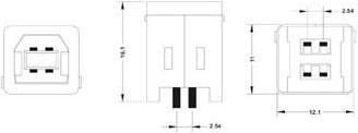 Image du produit Velleman USB B FEMELLE, SIMPLE CONNECTEUR 180°, POUR CI
