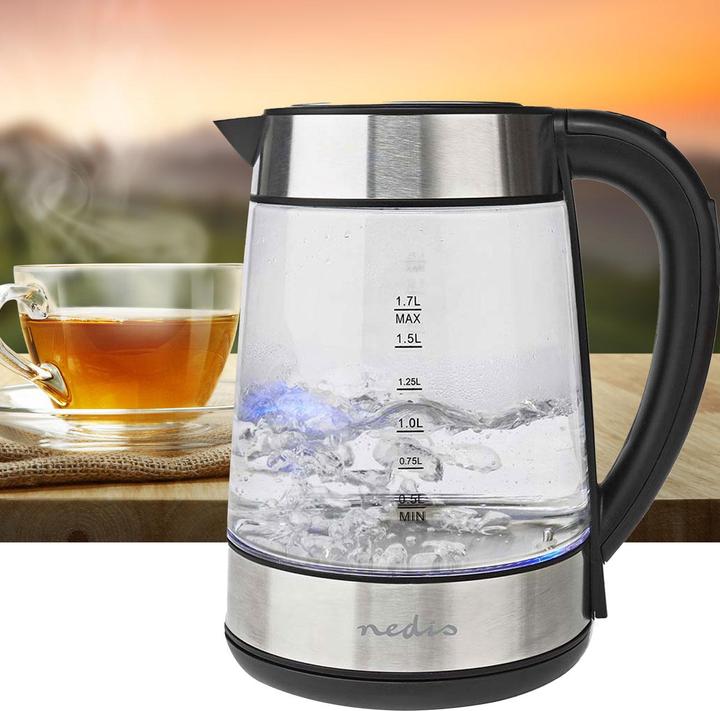 Actual product image Nedis Kettle - Glass housing - Temperature display - Variable temperatures (60, 70, 80, 90, 100 (1.70 l, EU plug)