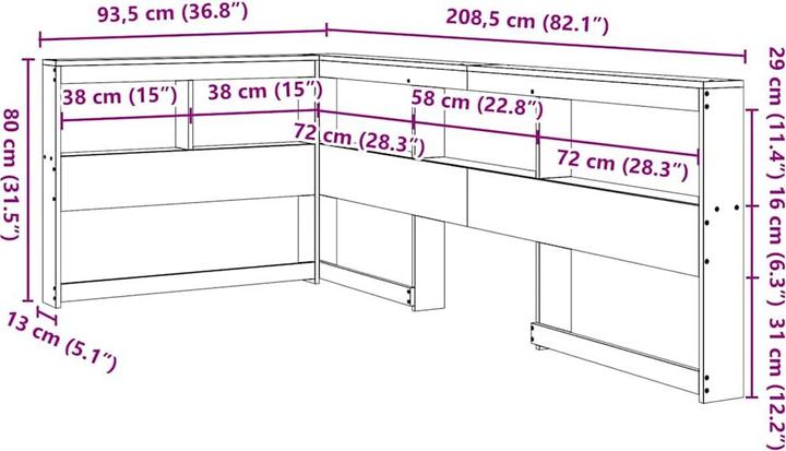 Immagine prodotto VidaXL Testiera con libreria a L in legno massiccio marrone cera da 75 cm