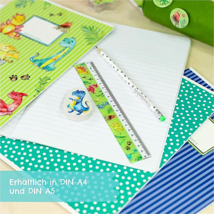 Produktbild Papierdrachen Schulhefte 4er Set DIN A5 - Dino (VE 4) (A5, Kariert, Kein Einband)