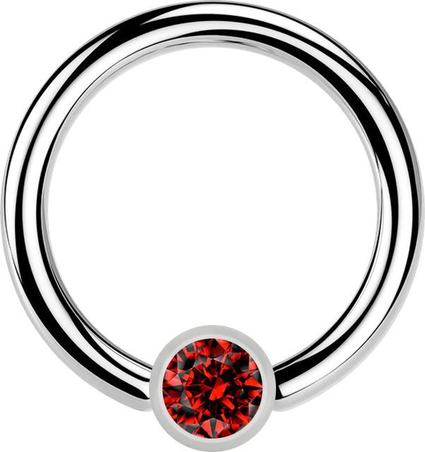 Produktbild Star Piercing Micro Closure Ring silber Zylinder Kristall rot (Chirurgenstahl 316L)