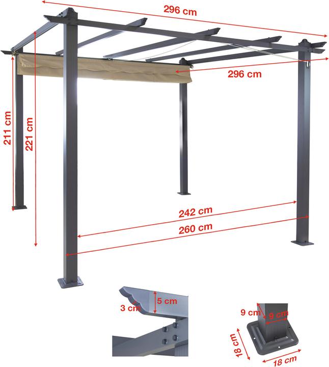 Actual product image Dema Aluminium Pergola with Sunroof (296 cm, 221 cm)