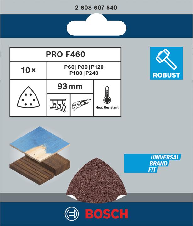 Actual product image Bosch Zubehör PRO F460 sanding sheet, 93 x 93 mm, G60, G80, G120, G180, G240, 5 pcs. (60, 80, 100, 120, 180)