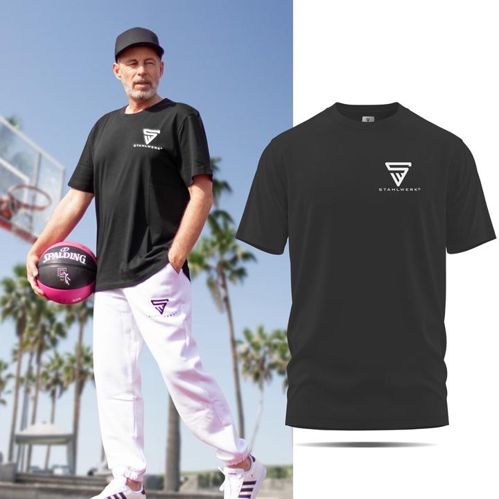 Actual product image Stahlwerk T-shirt Black Size XXL Short-sleeved shirt with logo print 100% cotton (XXL)