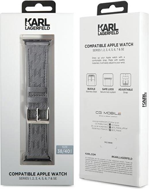 Actual product image Karl Lagerfeld Pasek KLAWMSAKLHPG Apple Watch 38/40/41mm srebrny/silver strap Saffiano Monogram (38 mm, 40 mm, 41 mm, saffiano leather, Apple Watch Series 1, Apple Watch Series 2, Apple Watch Series 3, Apple Watch Series 4, Apple Watch Series 5, Apple Watch Series 6, Apple Watch Series 7, Apple Watch Series 8, Apple Watch Series 9, Apple Watch SE)