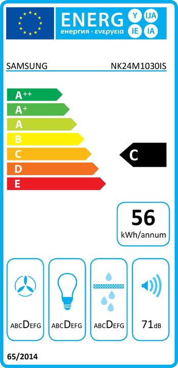 Energy Label Samsung NK24M1030IS cooker hood semi built-in (pullout) stainless steel ³/h C (Hut ventilator)