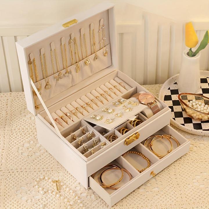 Actual product image Only-Bags.Store Leather jewellery organiser: two-layer jewellery box with removable compartments for necklaces