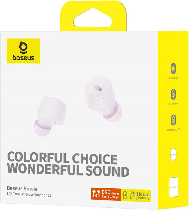 Actual product image Baseus Bowie E18 wireless TWS ENC IPX4 headphones - purple (25 h, Wireless)