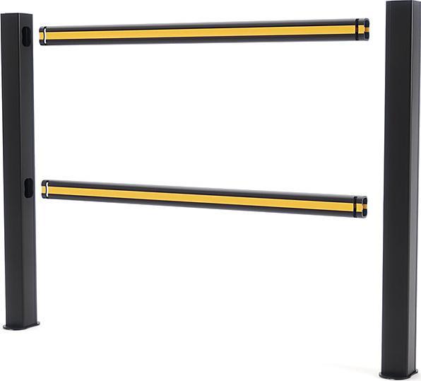 Actual product image kaiserkraft FLEX IMPACT handrail system, black posts - black/yellow struts, width 1250 mm.