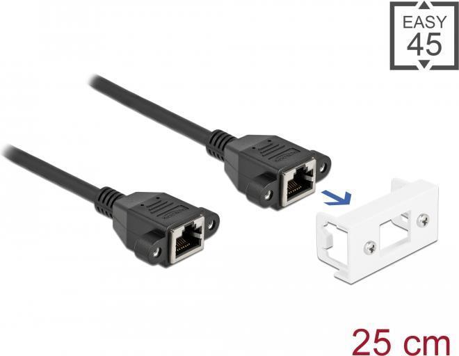 Actual product image Delock Network extension cable for Easy 45 module S/FTP RJ45 jack to RJ45 jack Cat.6A 25 cm black (S/FTP, CAT6a, 0.25 m)