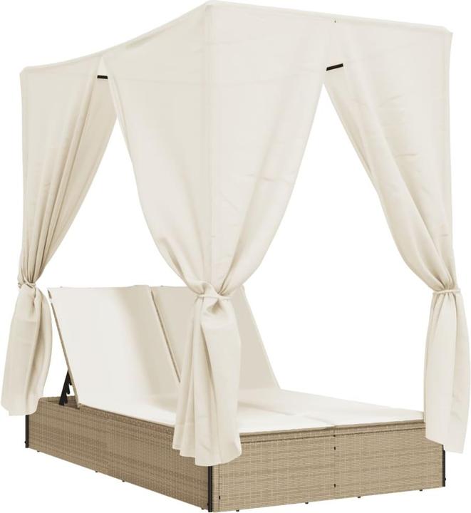 Actual product image VidaXL Double sun lounger Garden lounger with roof Curtains Beige poly rattan (114 cm)