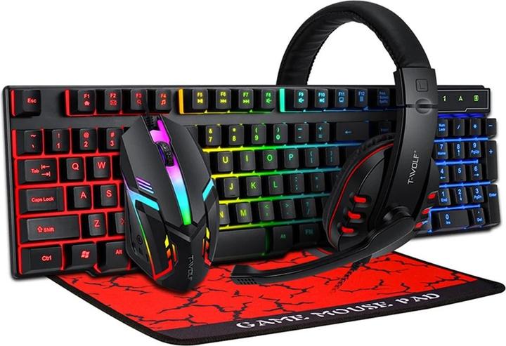 Extralink Gaming Set TF800 4in1 | Tastatur + Maus + Kopfhörer + Pad | LED-Hintergrundbeleuchtung (DE, Kabelgebunden)