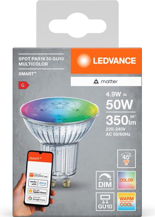 Produktbild Ledvance SMART+ MATTER SPOT GU10 MULTICOLOR 4.9W 827...865 Multicolor GU10 (GU10, 4.90 W, 350 lm, 4 x, F)