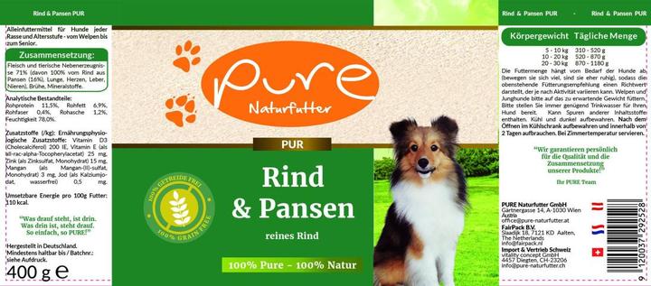 Immagine prodotto Pure Naturfutter Menu cane manzo con rumine (Adulto, 1 pz., 400 g)
