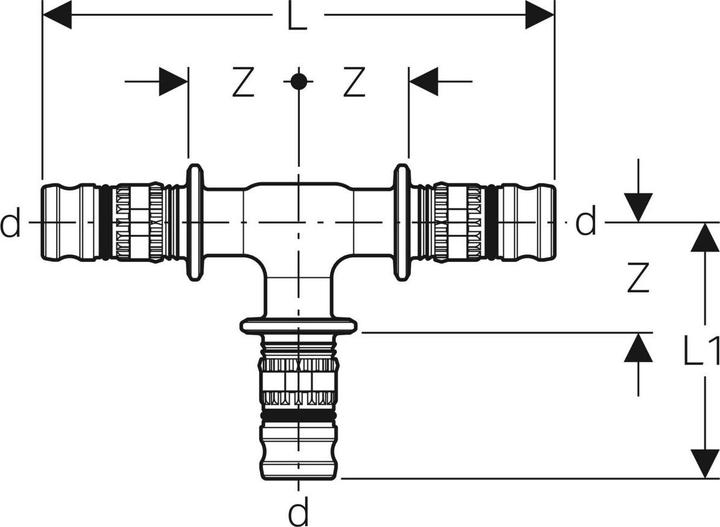 Produktbild Geberit Mepla Pressfitting T-Stck 90 Kunststoff 40 mm 625.310.00.5