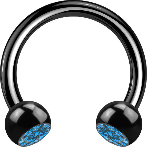 Image du produit Star Piercing Circular Barbell noir avec deux boules de cristal bleu clair (sans laiton, Acier chirurgical 316L)