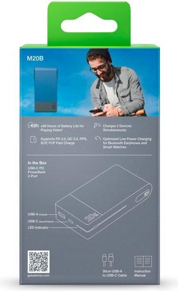 Actual product image GP Batteries GP PowerBank MP20B 20000mAh USB-C/USB-A blue 130M20BBLUE (20000 mAh, 22.50 W, 74 Wh)