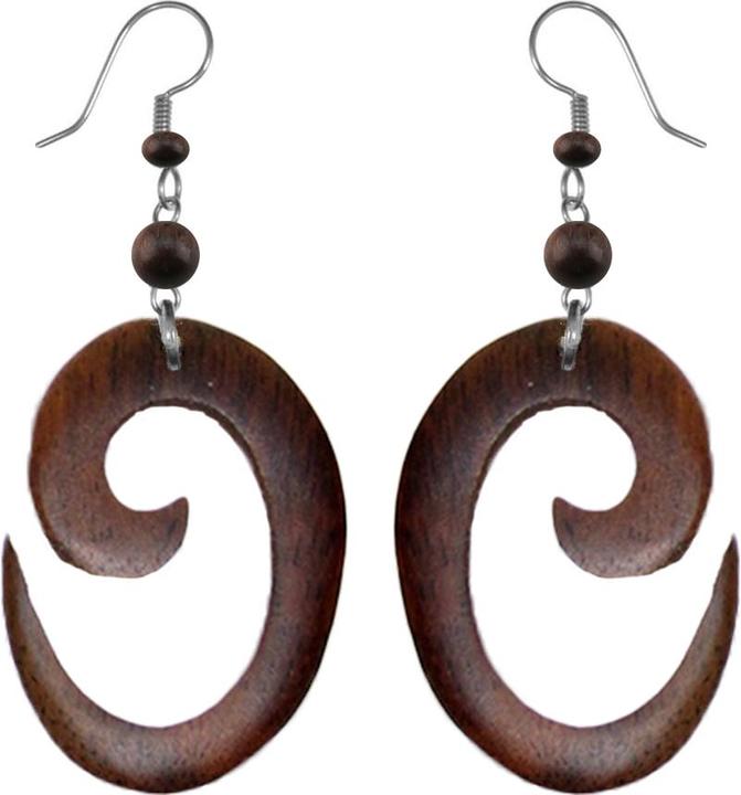 Actual product image Star Piercing Earring Oval Sono Wood Spiral
