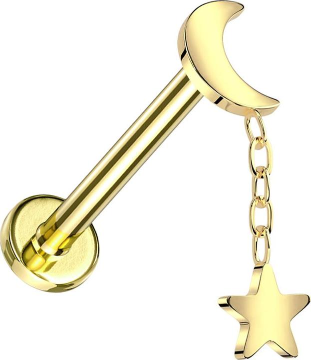 Produktbild Star Piercing Micro Labret Innengewinde vergoldet Mond vergoldet Anhänger Stern vergoldet (ohne Messing, Titan G23)