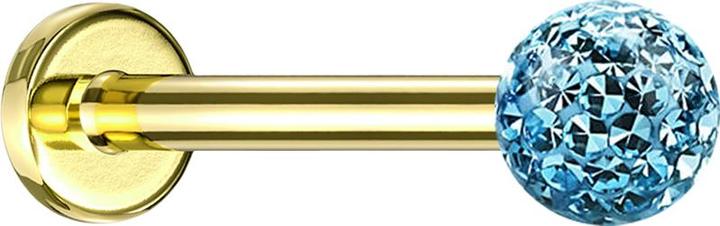 Produktbild Star Piercing Micro Labret vergoldet mit Kristallkugel aqua Epoxy Schutzschicht (ohne Messing, Titan G23)