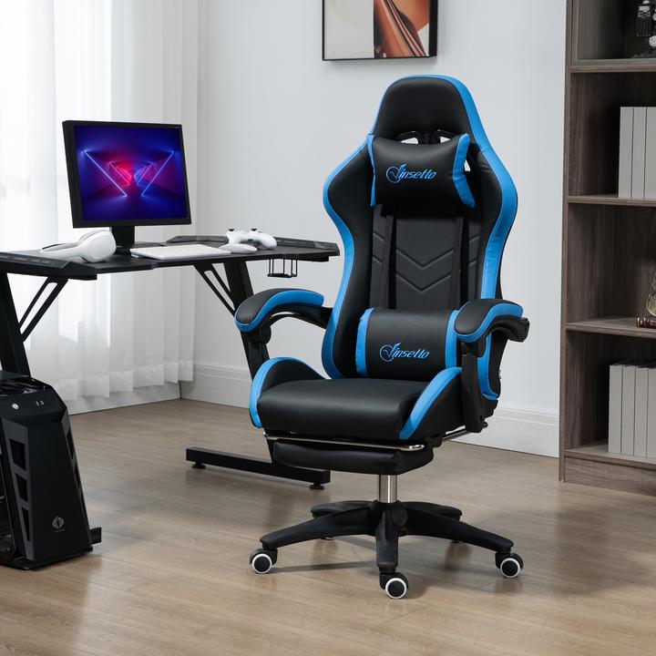 Image du produit Outsunny Chaise gaming Chaise de bureau avec coussin lombaire, appui-tête, avec repose-pieds