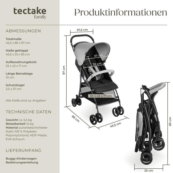 Actual product image tectake Buggy-Kinderwagen Emma, klappbar, 5-Punkt-Gurt, mit Bremse