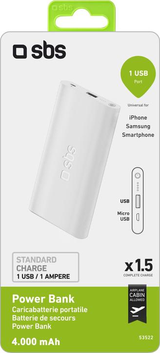 Image du produit SBS Powerbank Extra Slim Dual Charge avec 4000 mAh (4000 mAh)