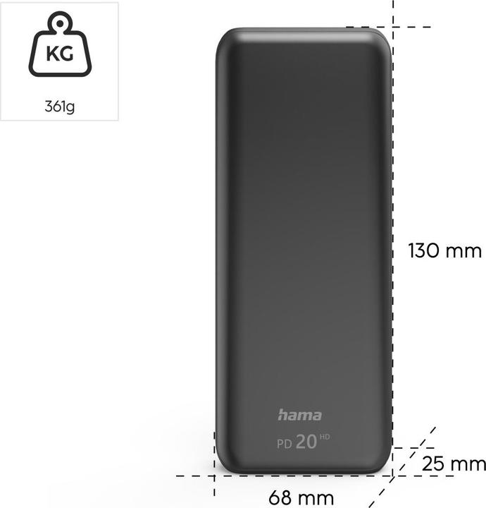 Image du produit Hama PD20-HD (20000 mAh, 18 W, 74 Wh)